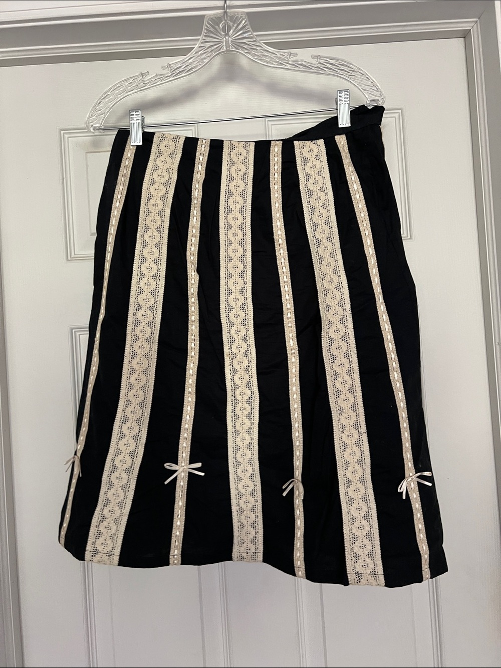 New York & Company Black Skirt with Cream Lace Stripes